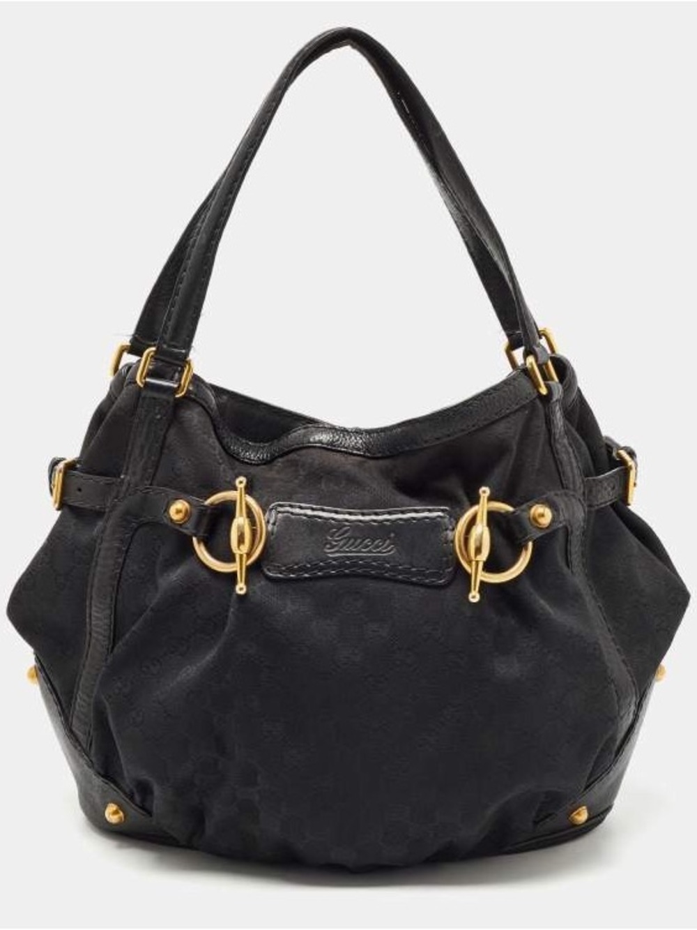 Gucci Black Shoulder Bag with Gold Hardware Jockey Tote Vintage